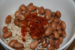 beans, rice and salsa